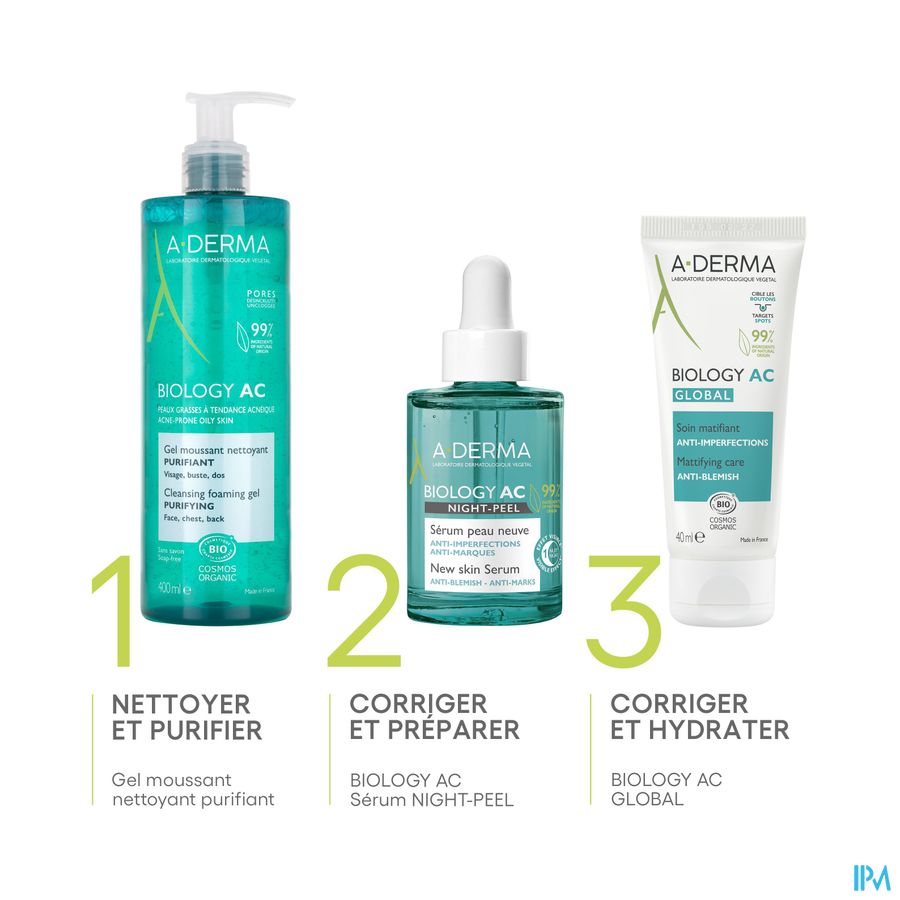 A-DERMA  BIOLOGY AC NIGHT-PEEL Sérum anti-imperfections - Effet peau neuve - Points noirs, acné