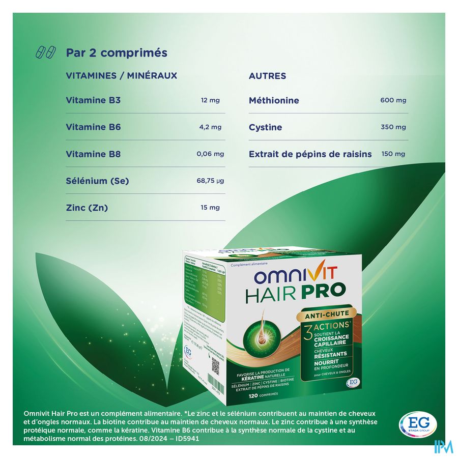 Omnivit Hair Pro 180cp PROMO 1 mois gratuit  - Vitamine Anti-chute Cheveux
