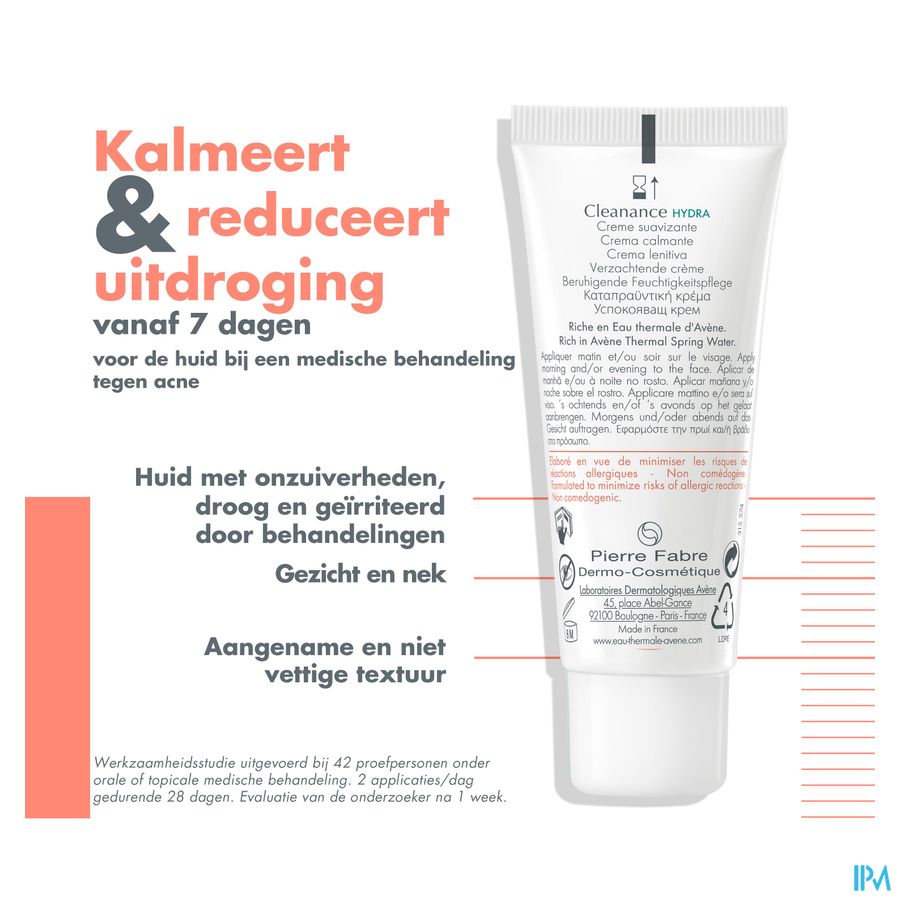 Eau Thermale Avène CLEANANCE HYDRA Crème apaisante - Restaure le confort cutané  - Peaux à imperfections irritées et desséchées par des traitements