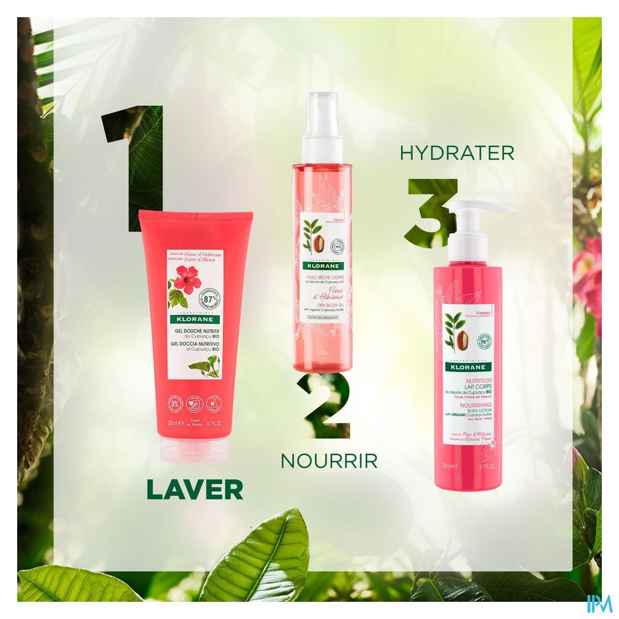 Klorane - Gel douche au beurre de Cupuaçu BIO - Fleur d’Hibiscus - Tous types de peaux