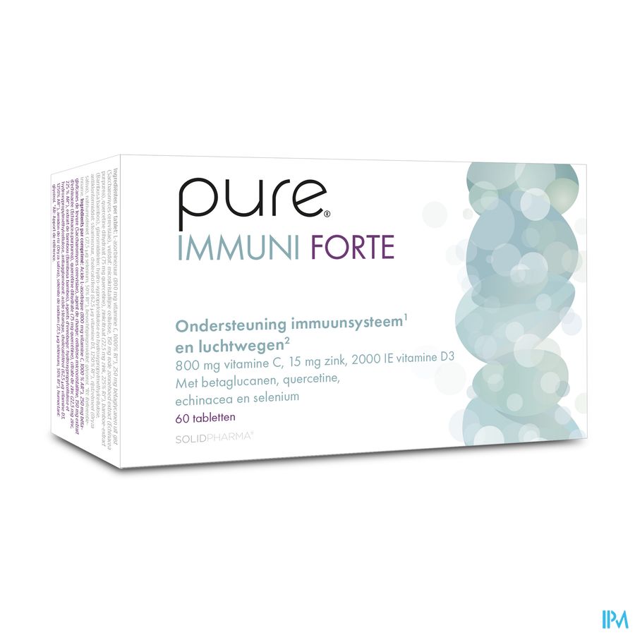 Pure Immuni Forte. Adultes. Vitamine C, D, Zinc, Selenium. Immunité. 60 comprimés.