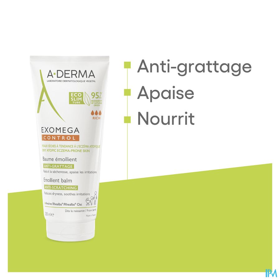 A-Derma Exomega Control Baume emollient Anti-grattage peau à tendance atopique 400ml