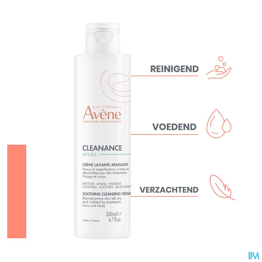 Eau Thermale Avène CLEANANCE HYDRA Crème lavante apaisante - Peaux à imperfections irritées et desséchées par des traitements - Visage et Corps