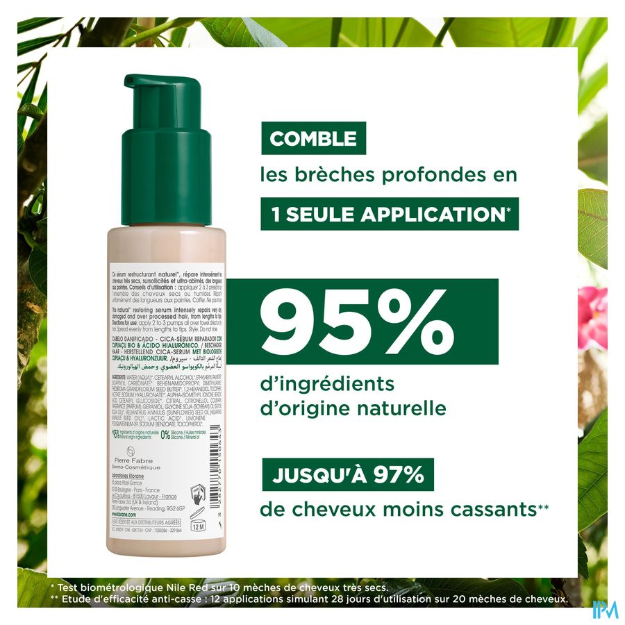 Klorane — Cica-sérum Réparateur au Cupuaçu BIO & acide hyaluronique — Cheveux très secs, abîmés