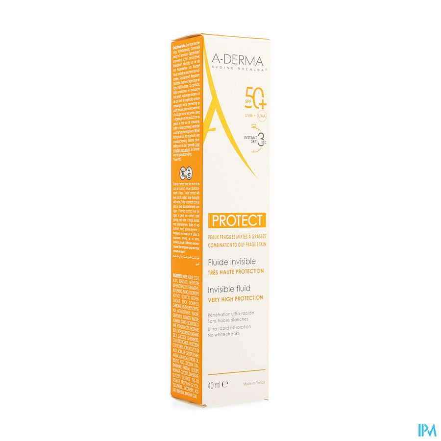 A-DERMA - A-DERMA PROTECT FLUIDE SOLAIRE VISAGE INVISIBLE SPF50+ - A-DERMA PROTECT