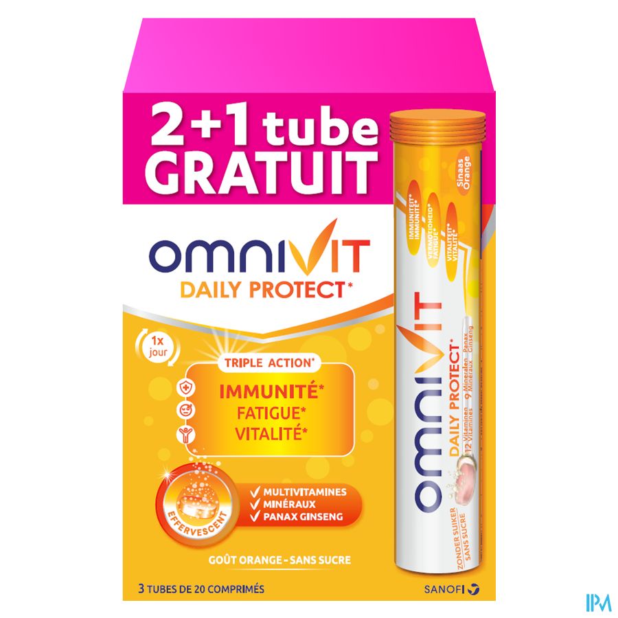 Omnivit Daily Protect 3x20cp PROMO 1 tube gratuit - Vitamine Immunité Energie - Sans sucre