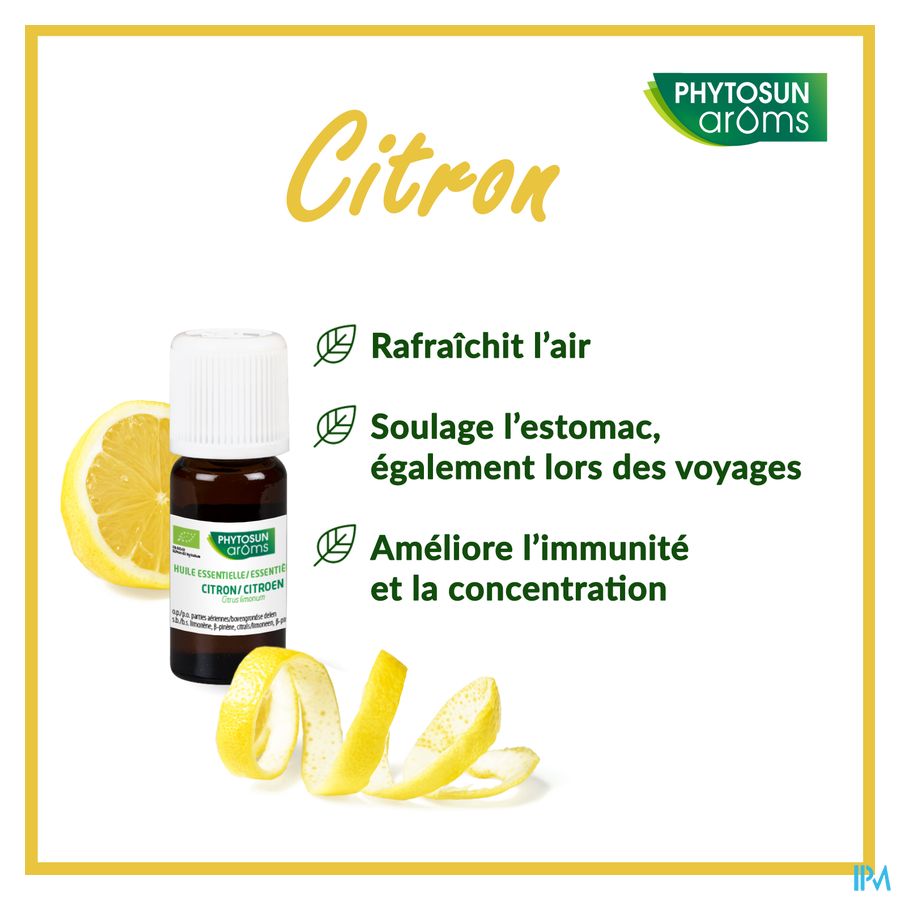 Phytosun® Huile Essentielle Citron bio – 10 ml – Rafraîchissant et purifiant