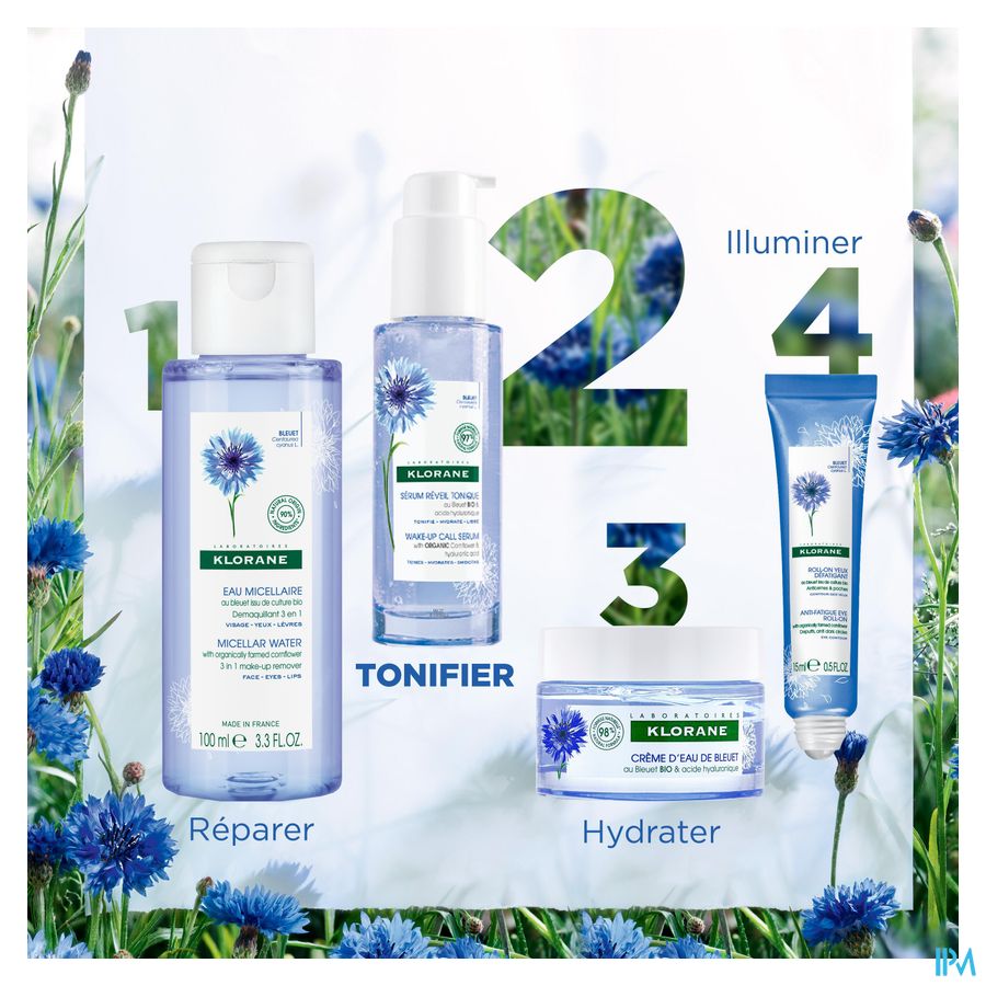 Klorane - Sérum Réveil tonique au Bleuet BIO et Acide hyaluronique - Visage, cou et contour des yeux