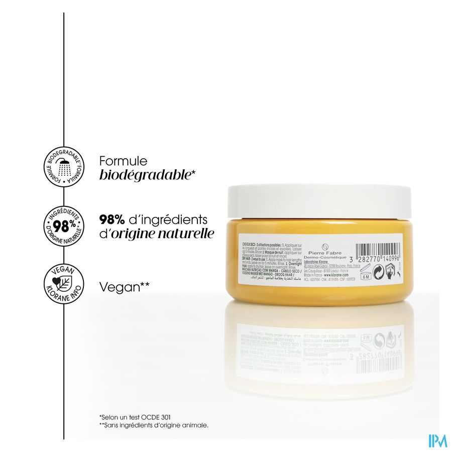 Klorane - Masque nutrition à la Mangue - Cheveux secs