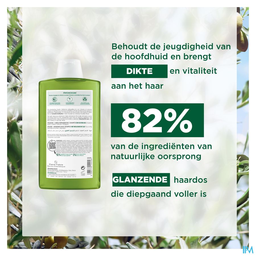 Klorane - Shampoing Vitalité à l'Olivier BIO - Cheveux affinés