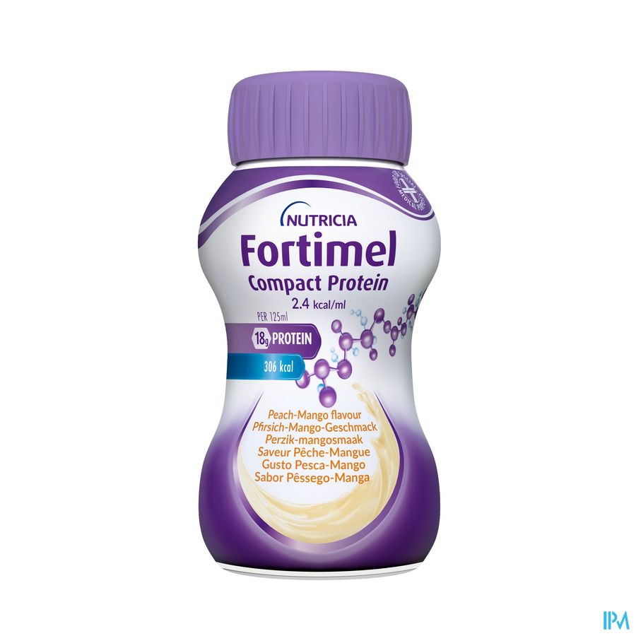 Fortimel Compact Protein 2.4kcal Arôme Pêche-mangue Complément Nutritionnel Dénutrition Bouteilles 4x125 ml