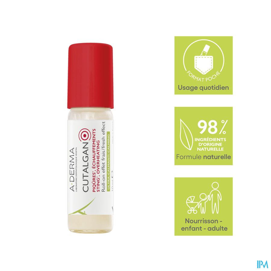 A-DERMA  CUTALGAN Roll-on effet frais ultra-calmant - Peau irritée,  piqûres d'insectes,  démangeaisons,  échauffements et irritations
