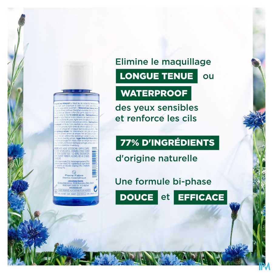 Klorane - Démaquillant yeux waterproof au Bleuet issu de culture BIO - Yeux sensibles