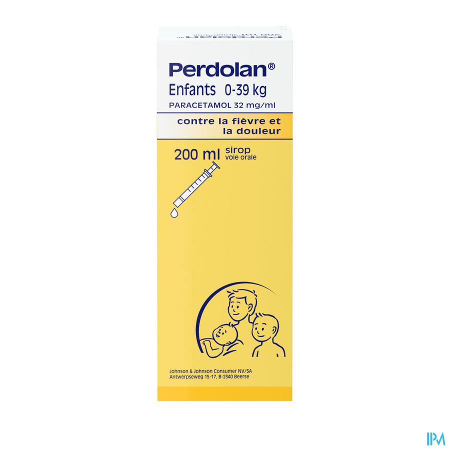 Perdolan® Enfants, sirop avec 32 mg de paracétamol par ml, pour le traitement symptomatique de la fièvre et de la douleur chez les enfants, 200 ml