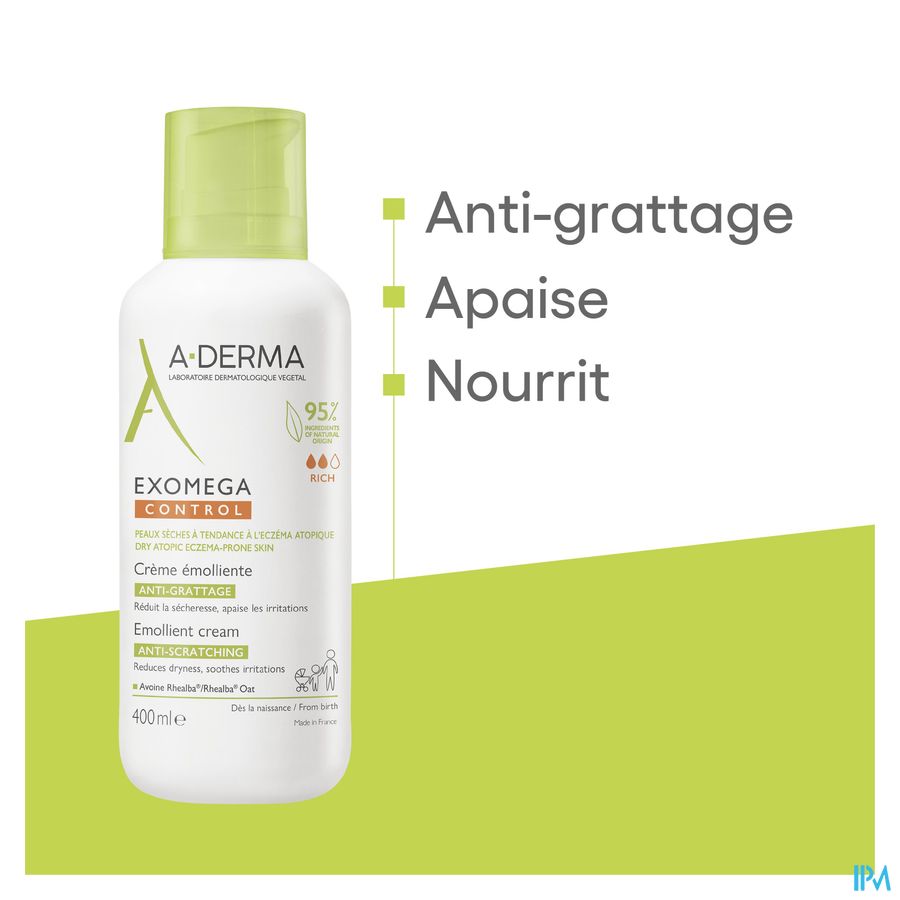 A-Derma Exomega control crème émolliente anti-grattage peau à tendance atopique 400ml