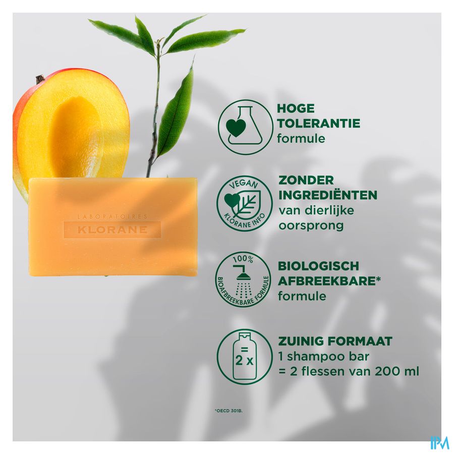 Klorane - Shampoing Solide à la Mangue - Nutrition - Cheveux secs hydratant et nourissant