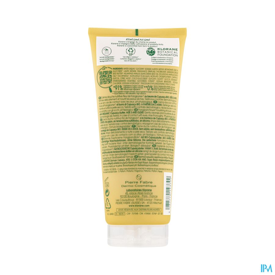 Klorane - Crème douche au Cupuaçu BIO - Fleur de Frangipanier - Peau sèche
