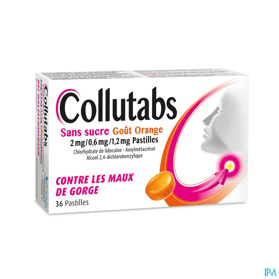 Collutabs Sans Sucre Goût Orange 2mg/0,6mg/1,2mg Pastilles