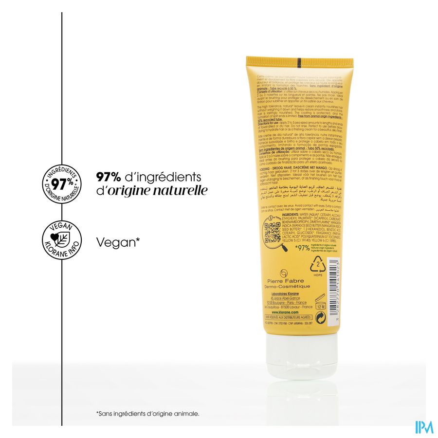 Klorane - Crème de jour Nutrition à la Mangue - Cheveux secs