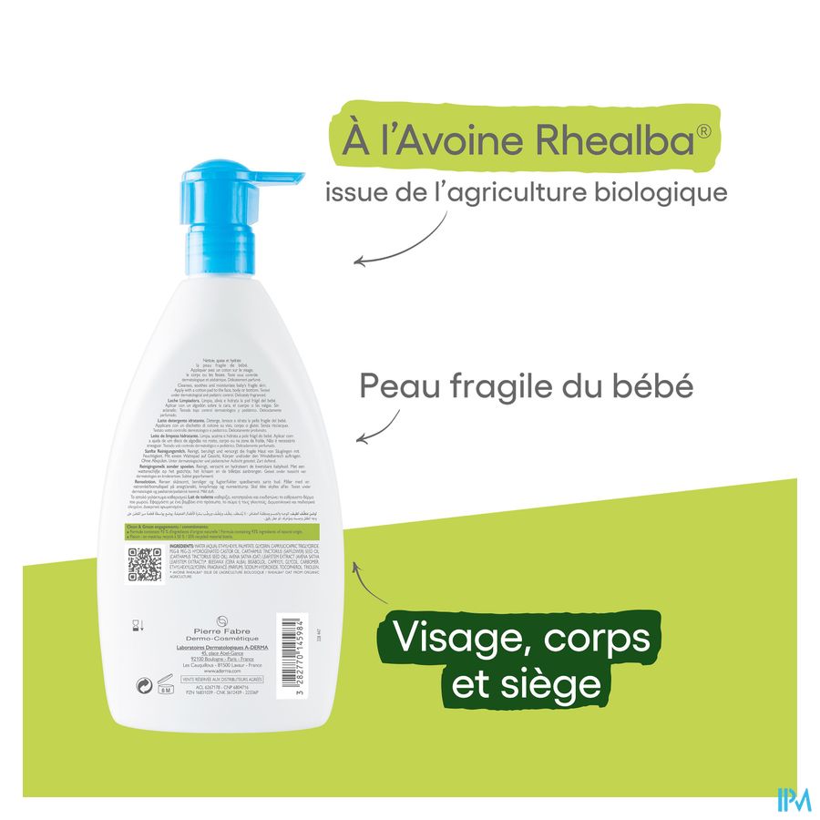 A-DERMA - PRIMALBA LAIT DE TOILETTE BEBE HYDRATANT - peaux fragiles des nourissons, bébés