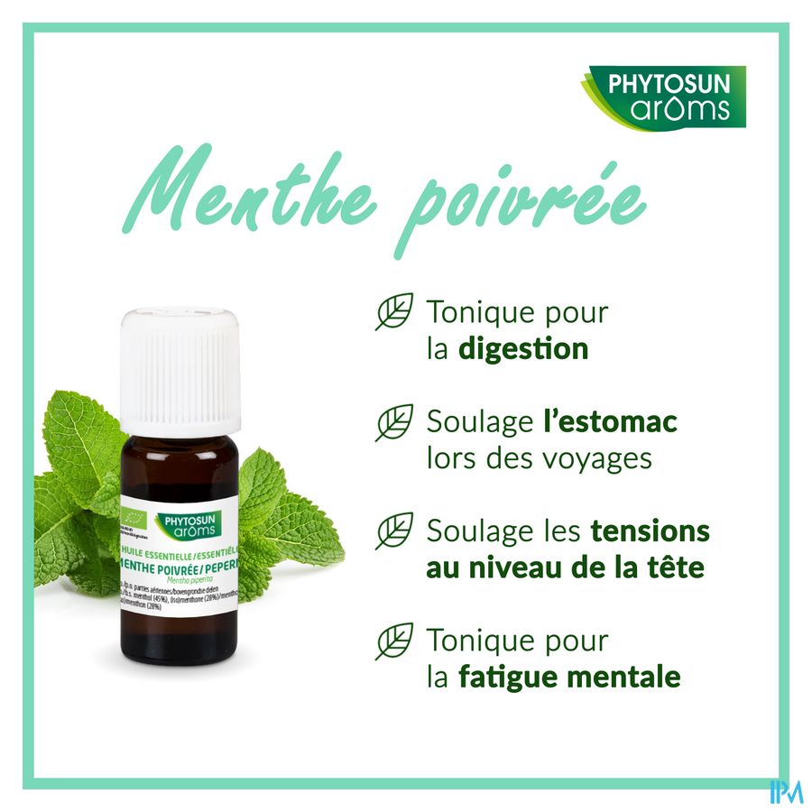 Phytosun® Huile Essentielle Menthe poivrée bio – 10 ml – Digestion – Oral et cutané