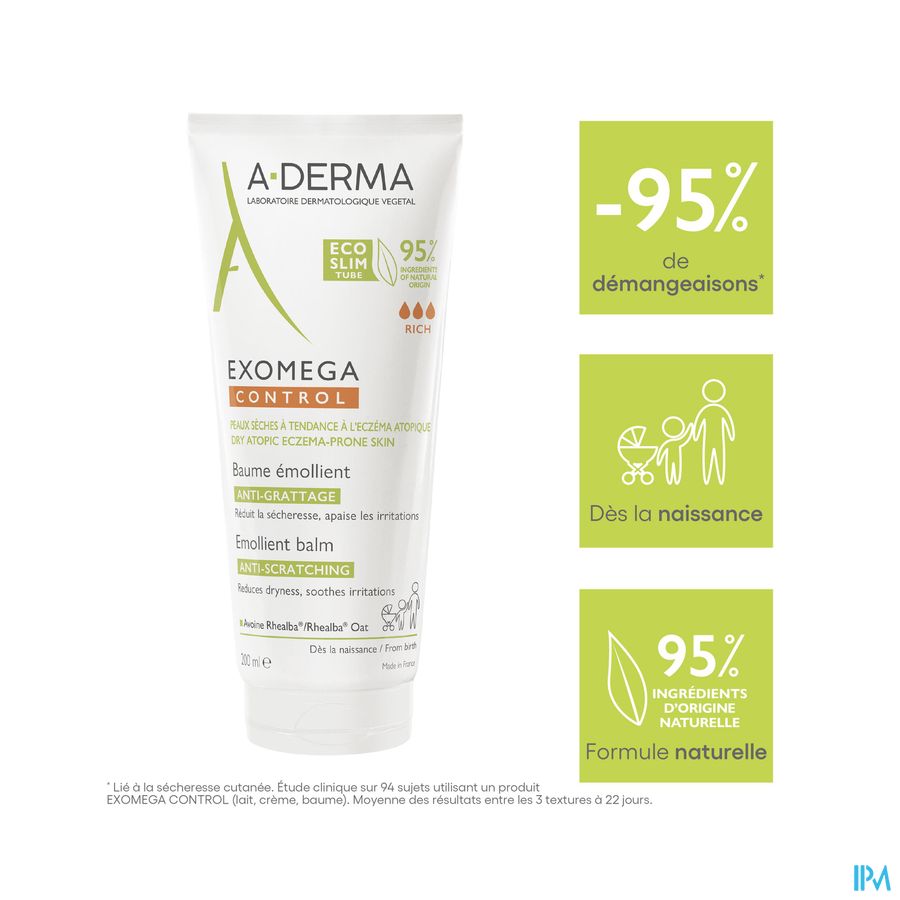 A-Derma Exomega Control Baume emollient Anti-grattage peau à tendance atopique 400ml