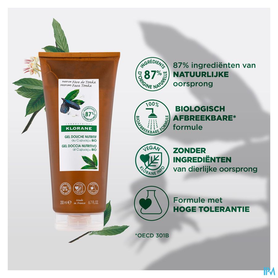 Klorane - Gel douche au Cupuaçu BIO - Fève de Tonka - Tous types de peaux