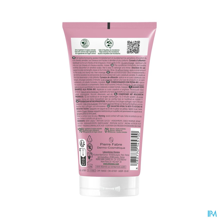 Klorane - Après-shampoing à la Pivoine BIO - Apaisant - Cuir chevelu sensible