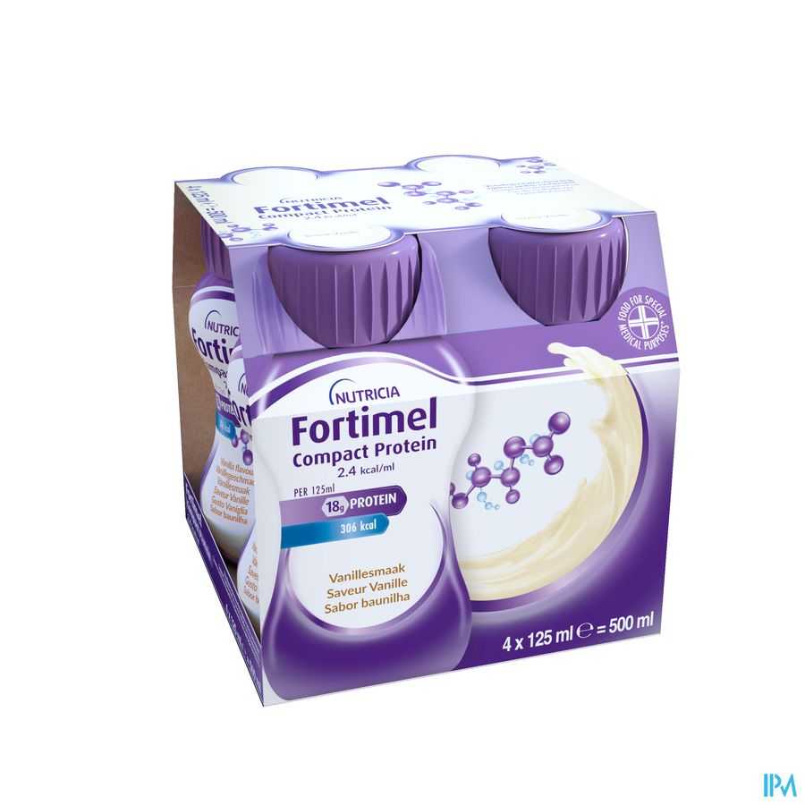 Fortimel Compact Protein 2.4kcal Saveur Vanille Complément Nutritionnel Dénutrition Bouteilles 4x125 ml
