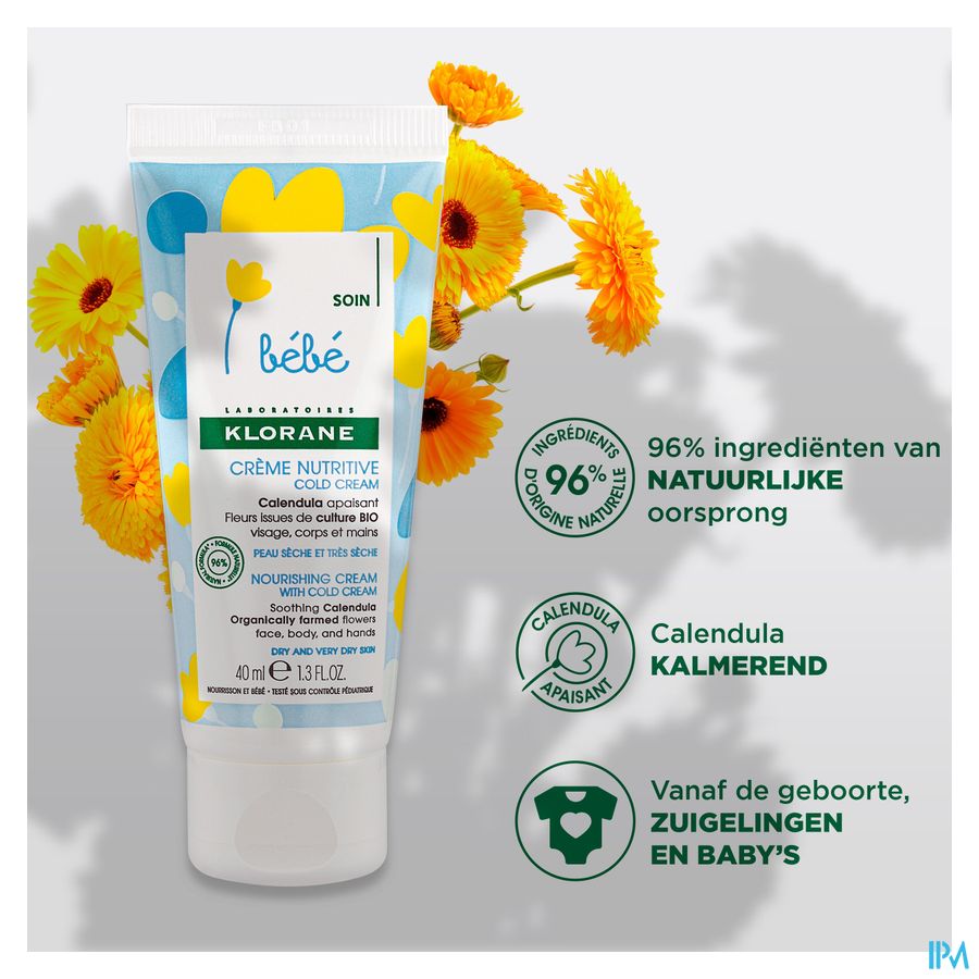 Klorane - Crème nutritive au Cold Cream et Calendula - Bébé - Peau sèche et très sèche