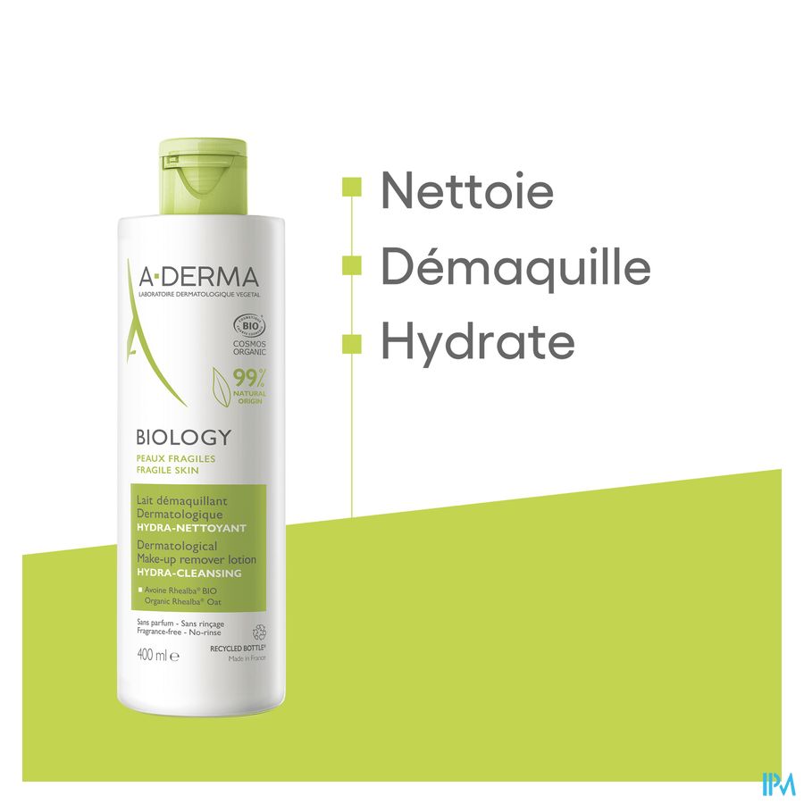 A-DERMA - BIOLOGY LAIT DÉMAQUILLANT DERMATOLOGIQUE HYDRA-NETTOYANT - Lait Démaquillant hydratant - BIOLOGY