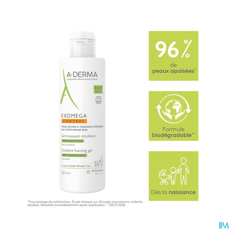 A-DERMA - EXOMEGA CONTROL GEL MOUSSANT ÉMOLLIENT ANTI-GRATTAGE - Peaux à tendance atopique