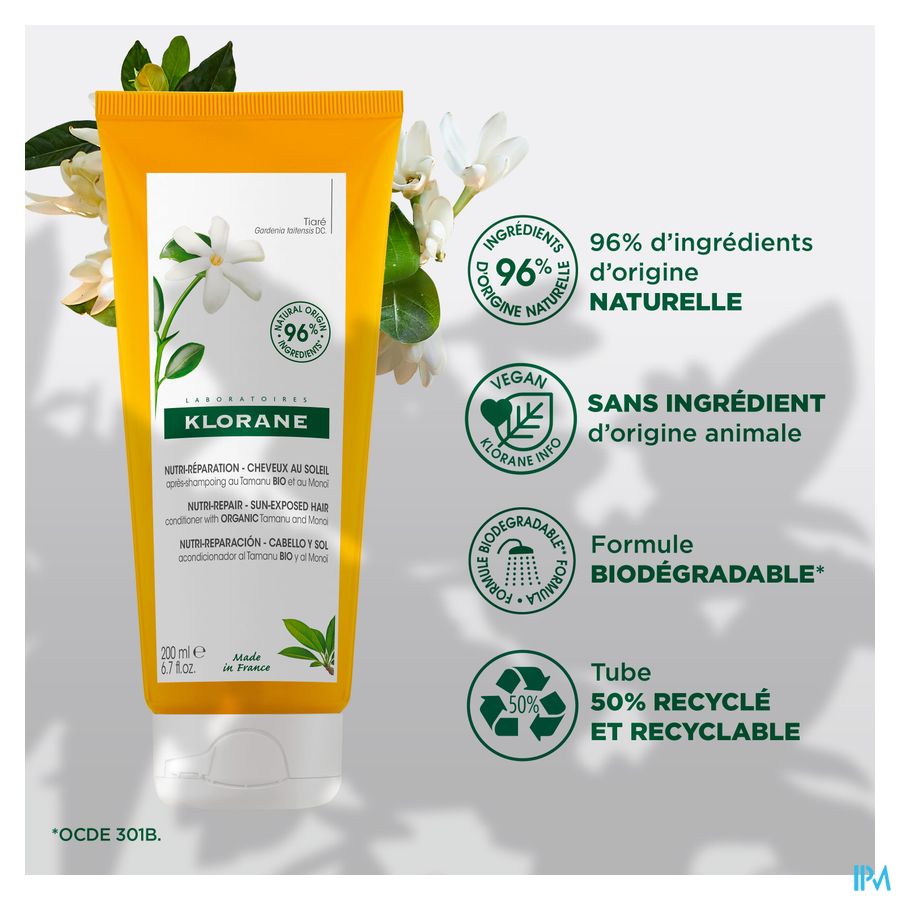 Klorane Baume riche réparateur - Cheveux exposés au soleil - Monoï & Tamanu BIO