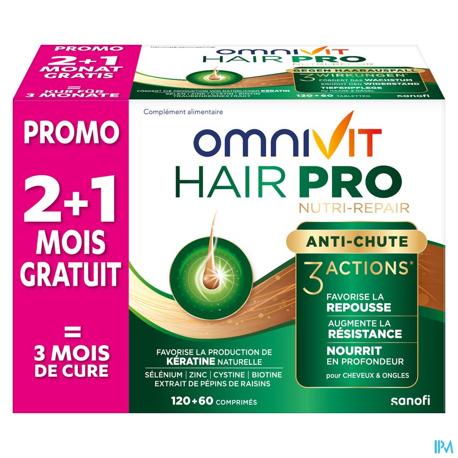 Omnivit Hair Pro 180cp PROMO 1 mois gratuit  - Vitamine Anti-chute Cheveux