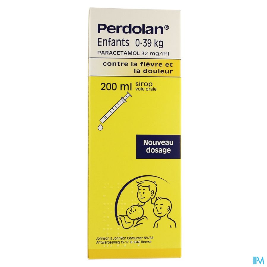 Perdolan® Enfants, sirop avec 32 mg de paracétamol par ml, pour le traitement symptomatique de la fièvre et de la douleur chez les enfants, 200 ml