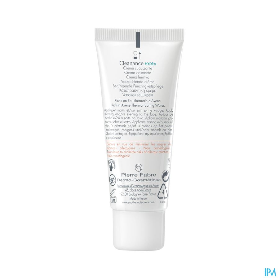 Eau Thermale Avène CLEANANCE HYDRA Crème apaisante - Restaure le confort cutané  - Peaux à imperfections irritées et desséchées par des traitements
