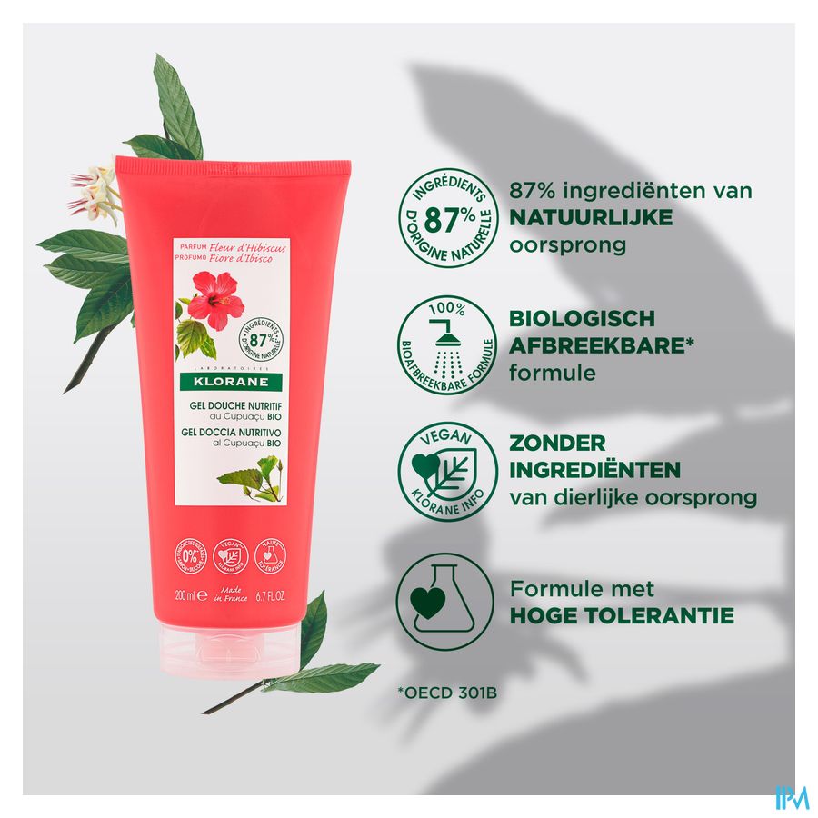 Klorane - Gel douche au beurre de Cupuaçu BIO - Fleur d’Hibiscus - Tous types de peaux