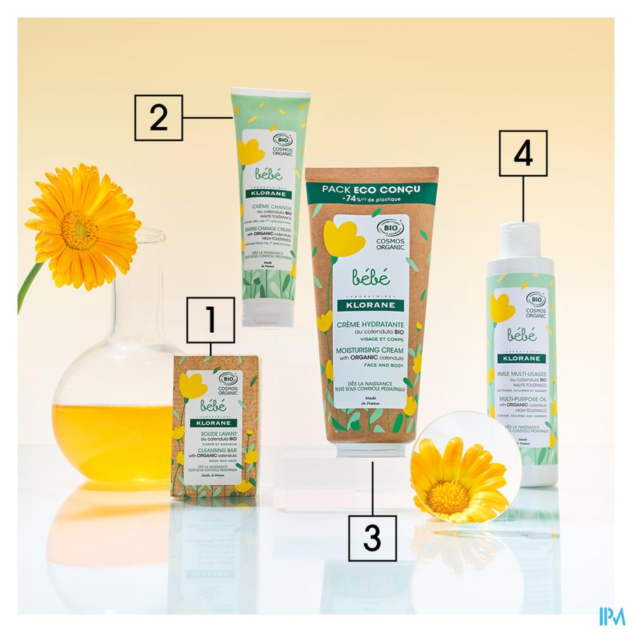 Klorane Crème hydratante certifiée BIO au Calendula - Visage et Corps - Bébé