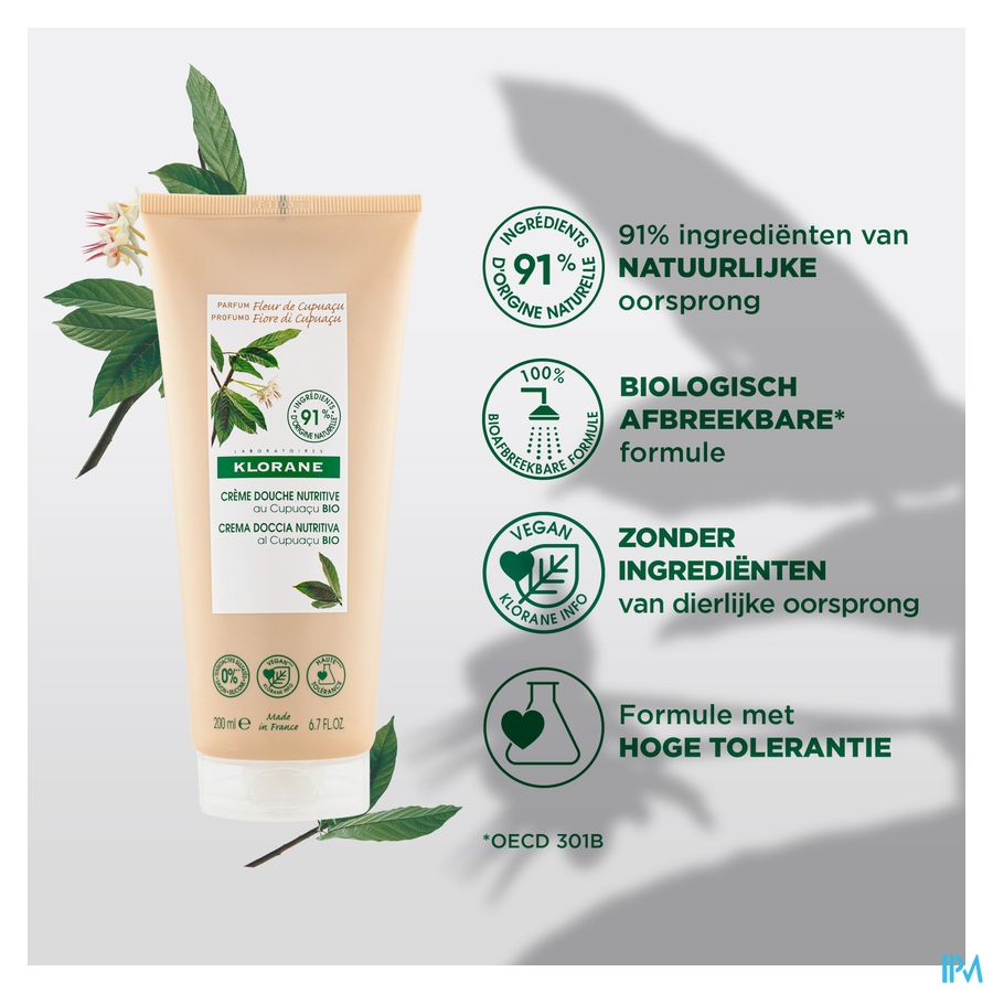 Klorane - Crème douche au beurre de Cupuaçu BIO - Fleur de Cupuaçu - Peau sèche à très sèche