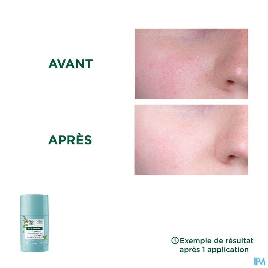 Klorane - Masque en stick Purifiant à la Menthe BIO et argile soin anti-imperfections peaux grasses à tendance acnéique