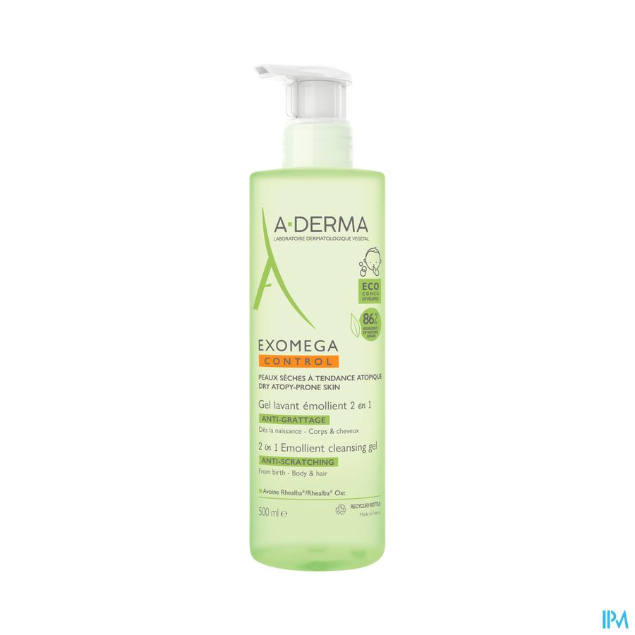 A-DERMA - EXOMEGA CONTROL GEL LAVANT ÉMOLLIENT 2 EN 1 ANTI-GRATTAGE - Peau fragile à tendance atopique
