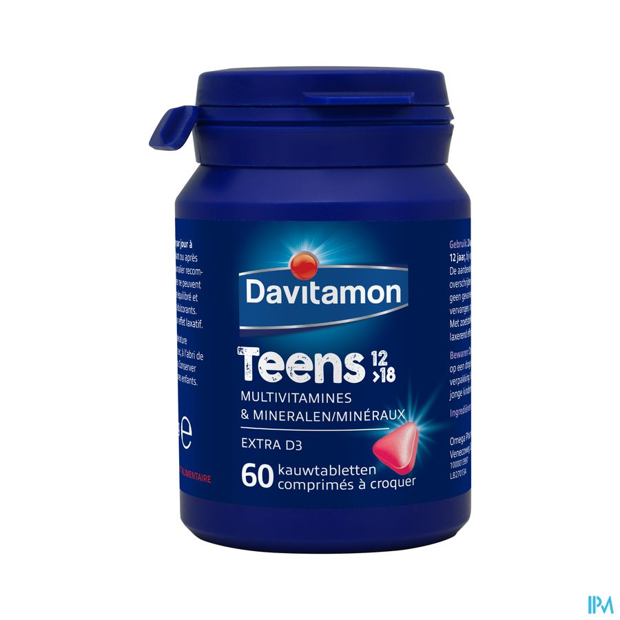 Davitamon® Teens (12>18) Multivitamines 60 Cpr. (Fraise) – Énergie, Résistance