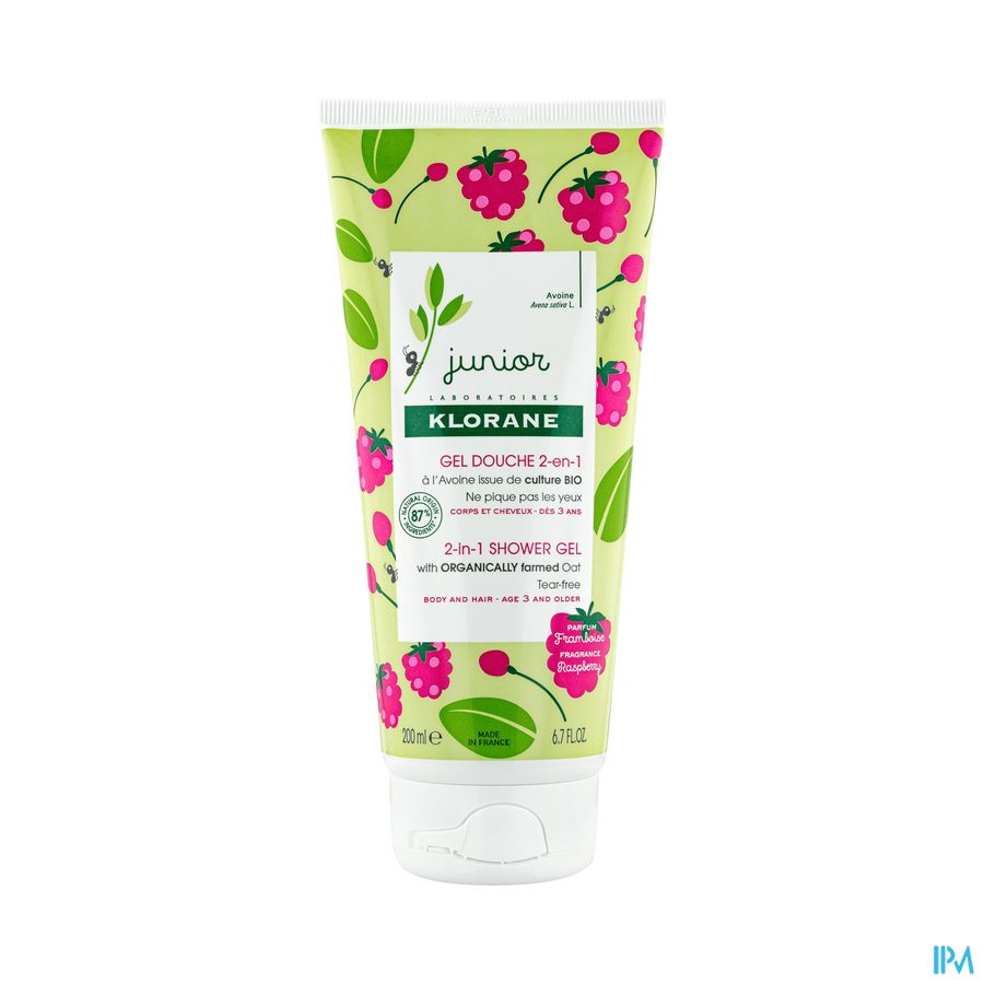 Klorane - Gel douche 2-en-1 à l’Avoine BIO - Framboise - Corps et Cheveux - Junior - Enfant