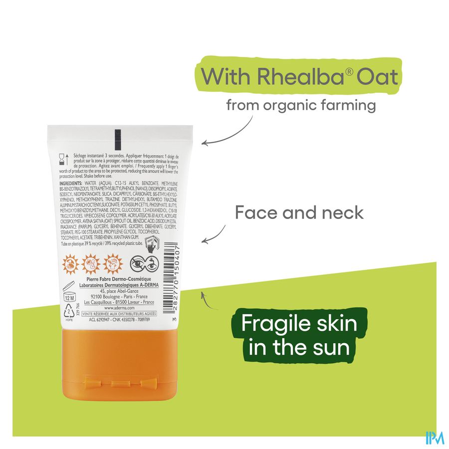 A-DERMA - PROTECT POCKET Fluide solaire visage invisible SPF50+ - Peaux fragiles mixtes à grasses