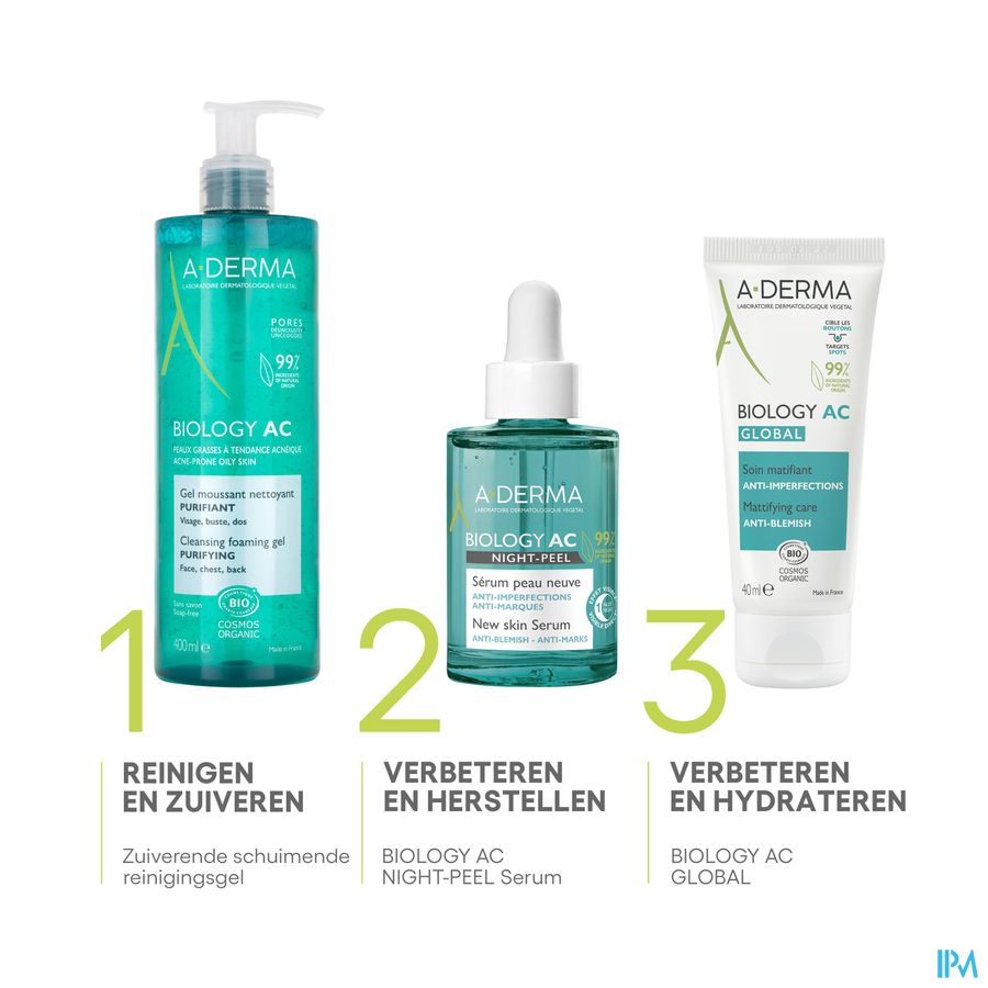 A-DERMA  BIOLOGY AC NIGHT-PEEL Sérum anti-imperfections - Effet peau neuve - Points noirs, acné