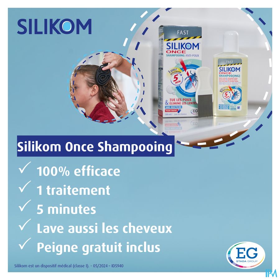 Silikom Once Shampooing Contre poux&lentes 200ml