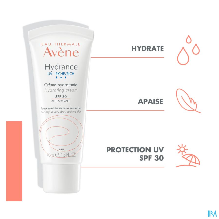 Eau Thermale Avène HYDRANCE UV RICHE Crème hydratante - Peaux sensibles sèches à très sèches