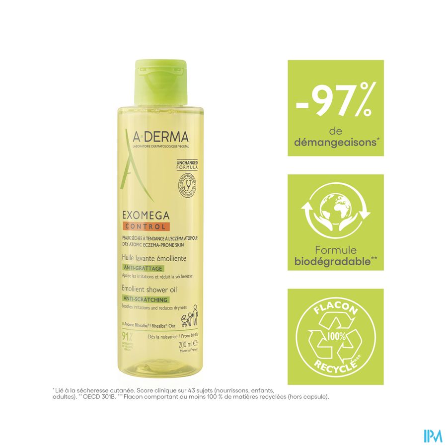 A-DERMA EXOMEGA CONTROL Huile lavante émolliente anti-démangeaisons - Peaux fragiles sèches à tendance atopique