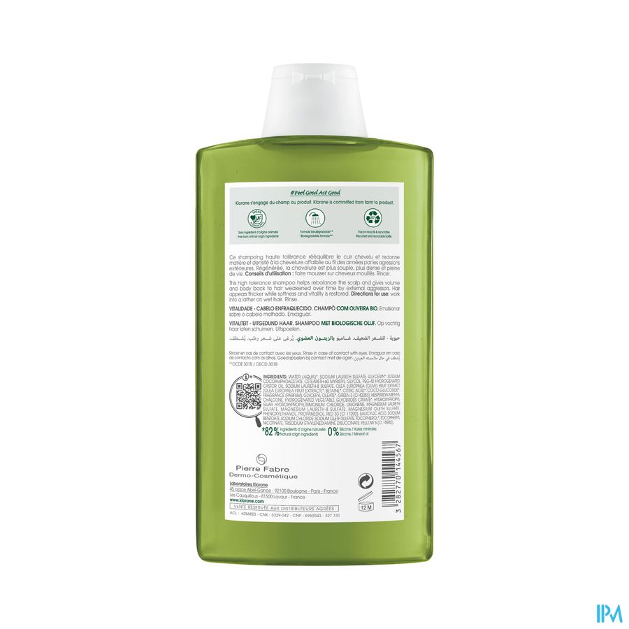 Klorane - Shampoing Vitalité à l'Olivier BIO - Cheveux affinés