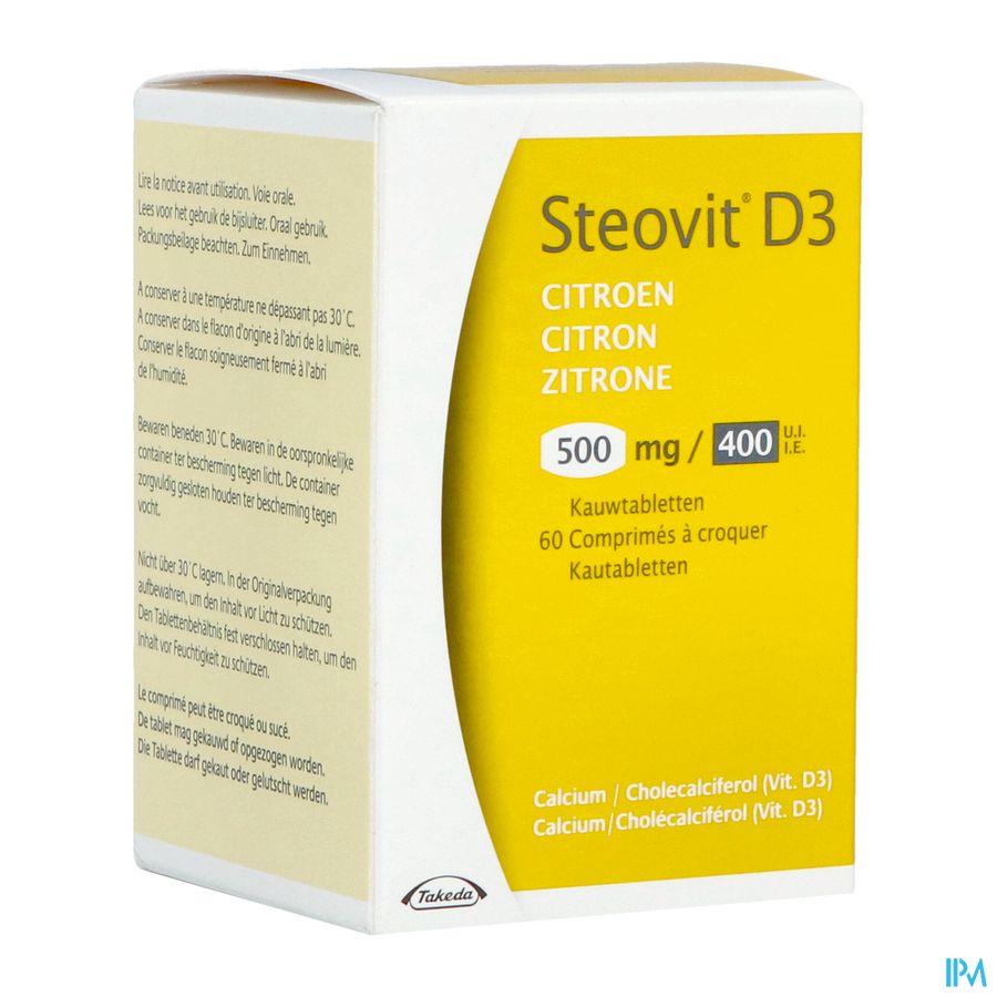 Steovit Forte Citron 500mg/400 U.I. Calcium & Vit D - 60 comprimés à croquer